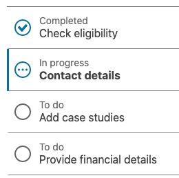 Task list with one completed item, one in progress and two to do